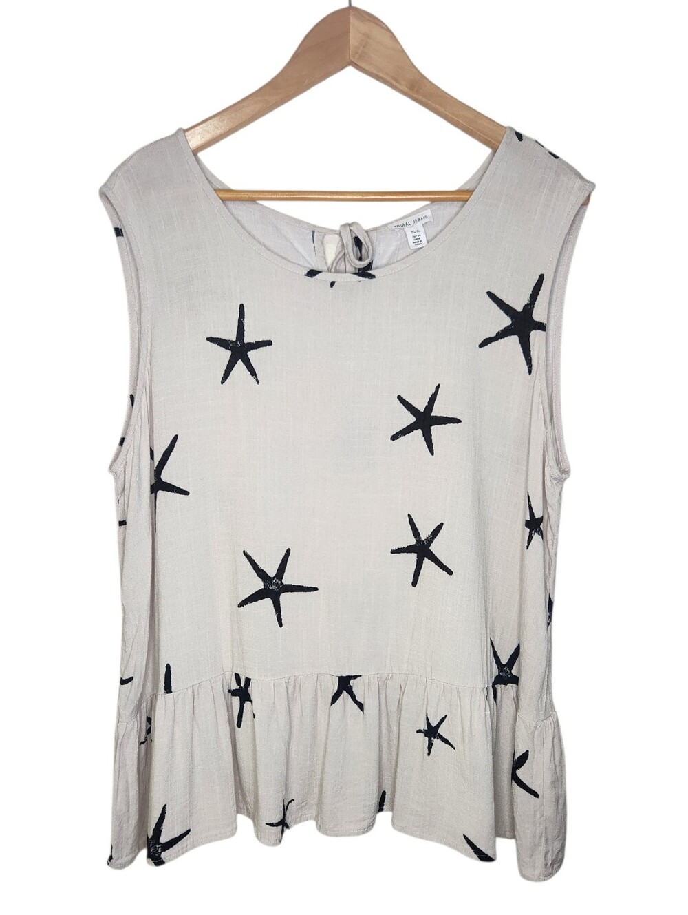 TRIBAL JEANS Sleeveless Peplum Blouse With Starfish Coastal Beachy Print Sz XL